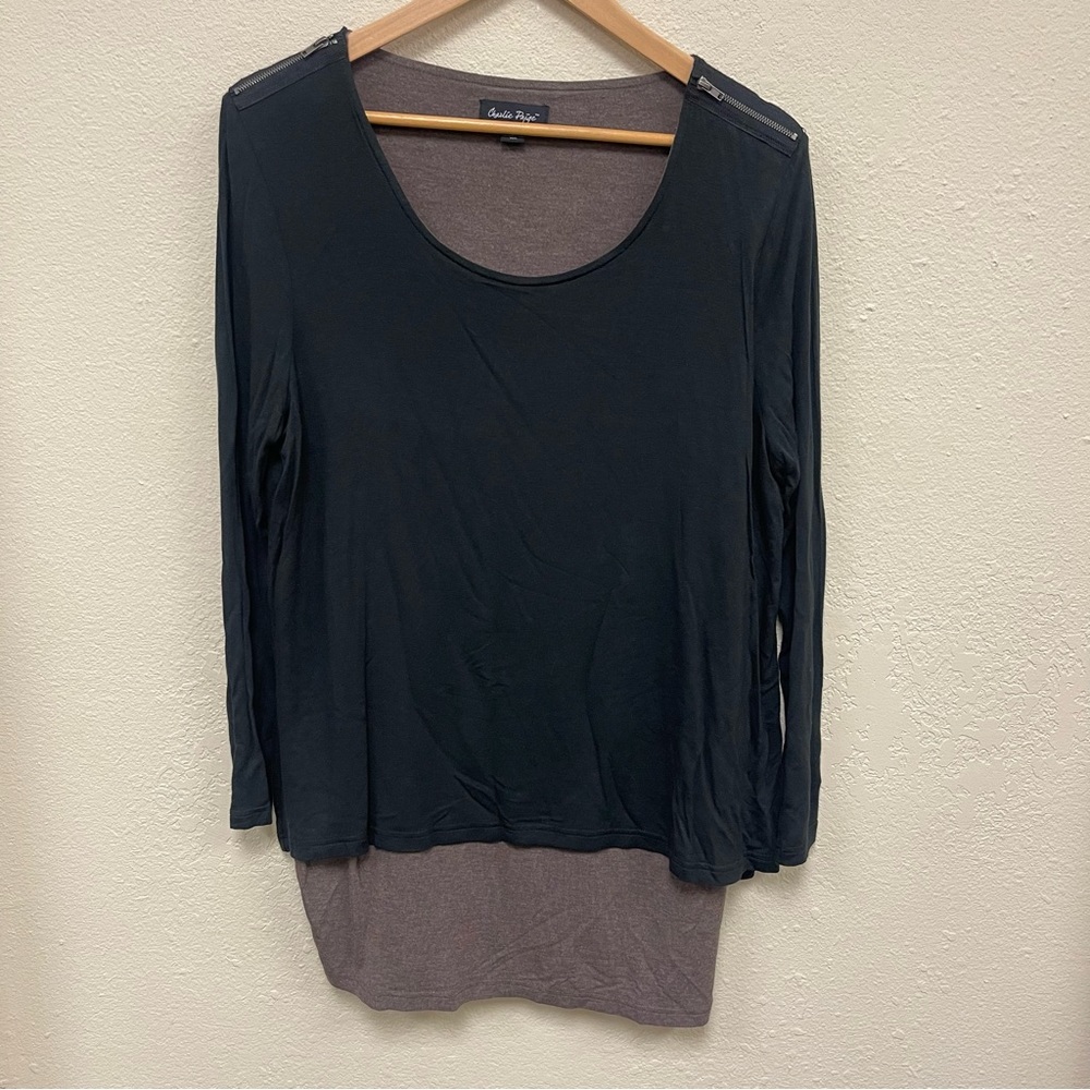 Charlie Paige Layered Top with Zippered Shoulder Detail - Size Medium -worn once